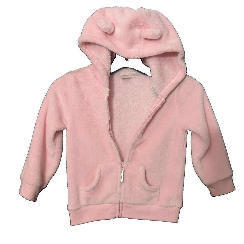 Carters Sherpa Bear Baby Girl 24mth Pink Hoodie Jacket Fleece Fuzzy Zip Jacket